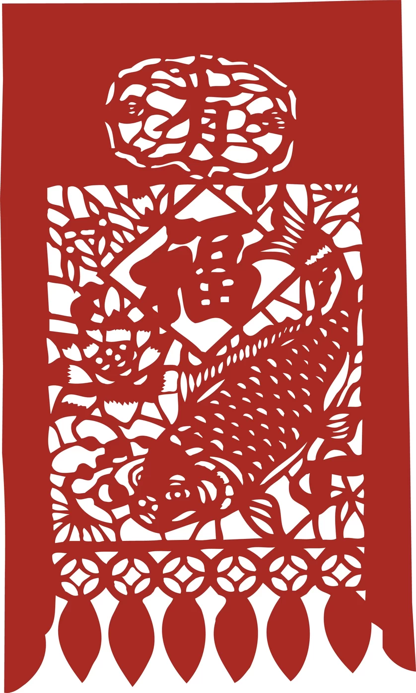 中国风中式传统喜庆民俗人物动物窗花剪纸插画边框AI矢量PNG素材【1998】